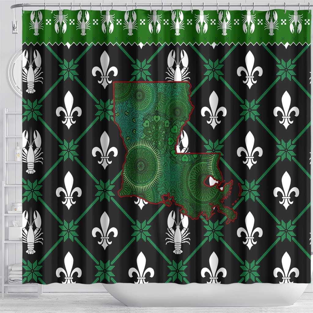 Louisiana USA Symbols Pattern Christmas Shower Curtain Xmas Holiday Patterns - Wonder Print Shop