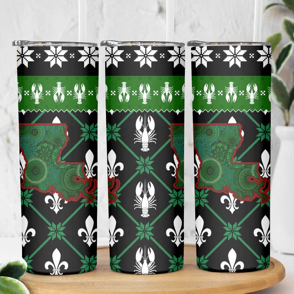 Louisiana USA Symbols Pattern Christmas Skinny Tumbler Xmas Holiday Patterns - Wonder Print Shop