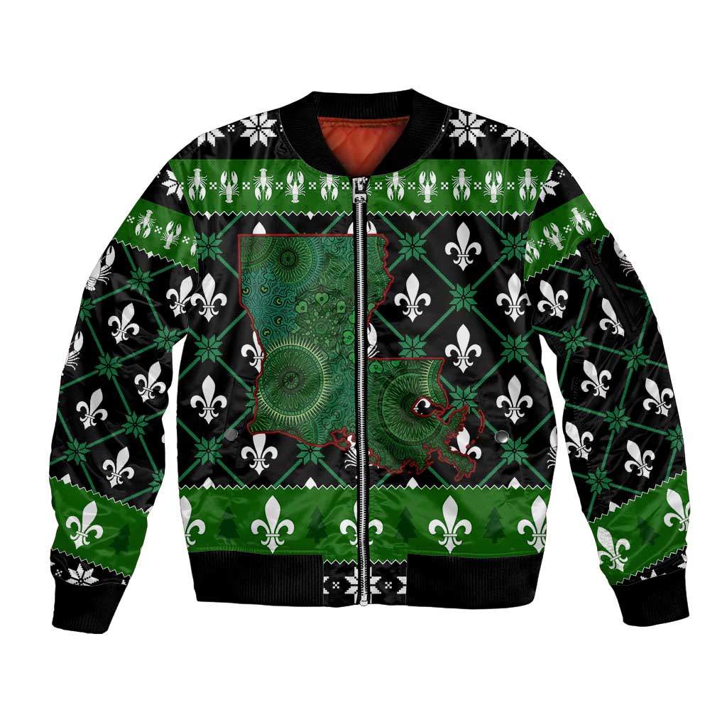 Louisiana USA Symbols Pattern Christmas Sleeve Zip Bomber Jacket Xmas Holiday Patterns - Wonder Print Shop