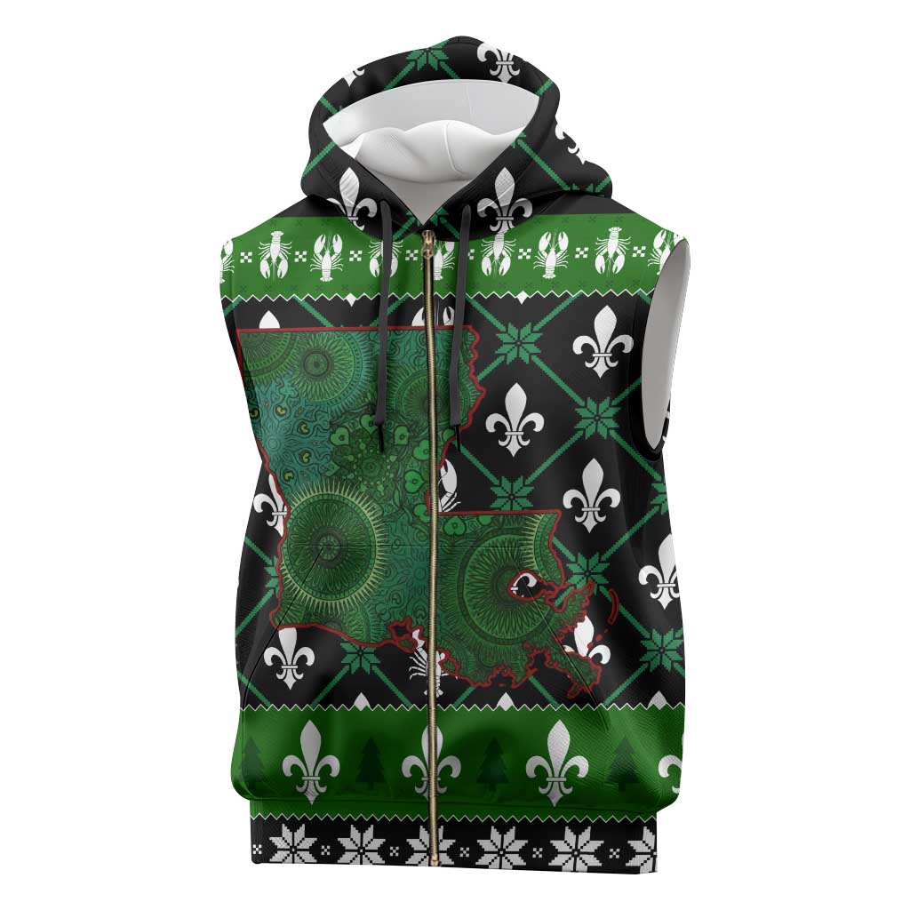 Louisiana USA Symbols Pattern Christmas Sleeveless Zip Hoodie Xmas Holiday Patterns - Wonder Print Shop