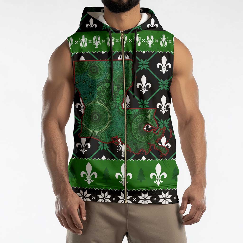Louisiana USA Symbols Pattern Christmas Sleeveless Zip Hoodie Xmas Holiday Patterns - Wonder Print Shop
