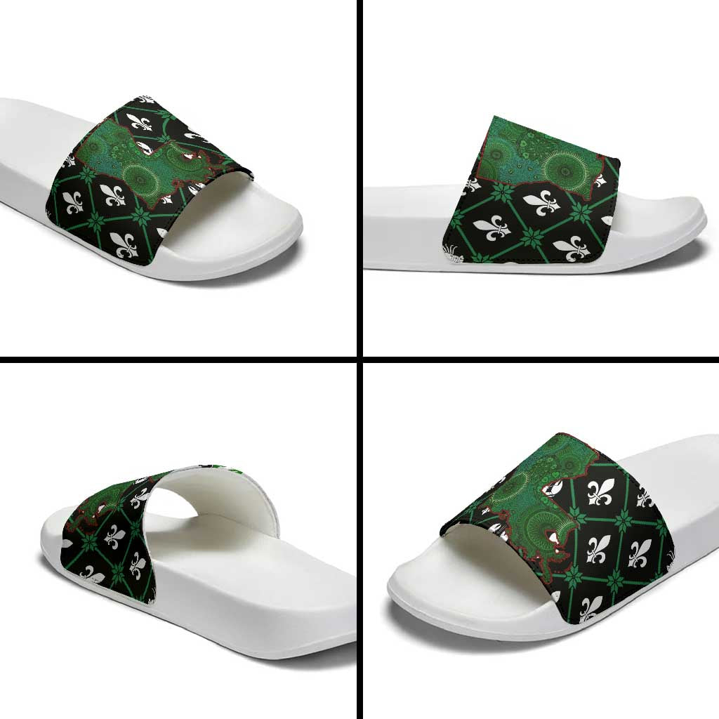 Louisiana USA Symbols Pattern Christmas Slide Sandals Xmas Holiday Patterns - Wonder Print Shop