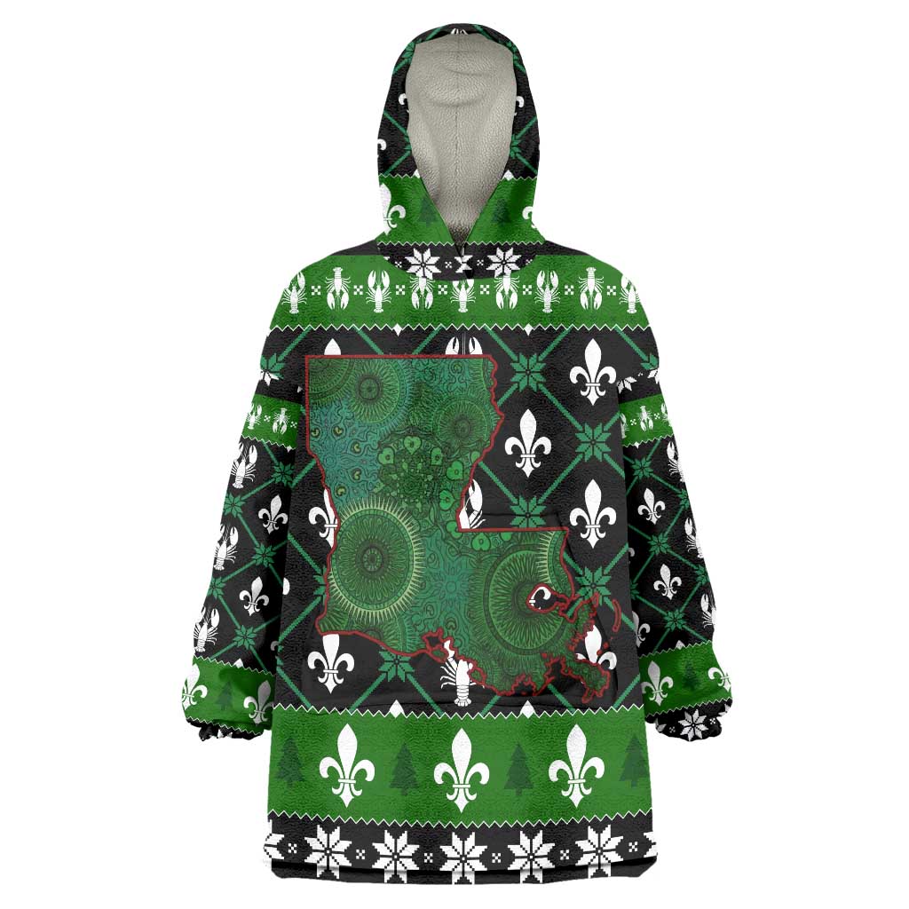 Louisiana USA Symbols Pattern Christmas Wearable Blanket Hoodie Xmas Holiday Patterns - Wonder Print Shop