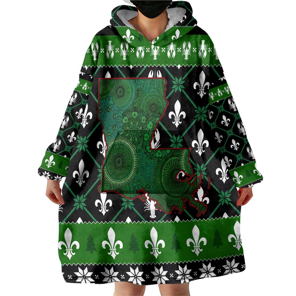 Louisiana USA Symbols Pattern Christmas Wearable Blanket Hoodie Xmas Holiday Patterns - Wonder Print Shop