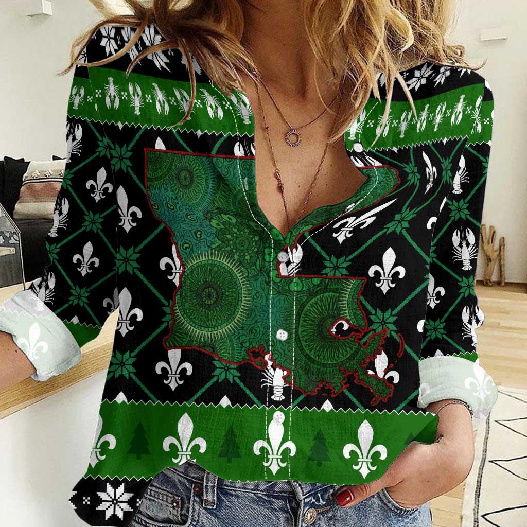 Louisiana USA Symbols Pattern Christmas Women Casual Shirt Xmas Holiday Patterns - Wonder Print Shop