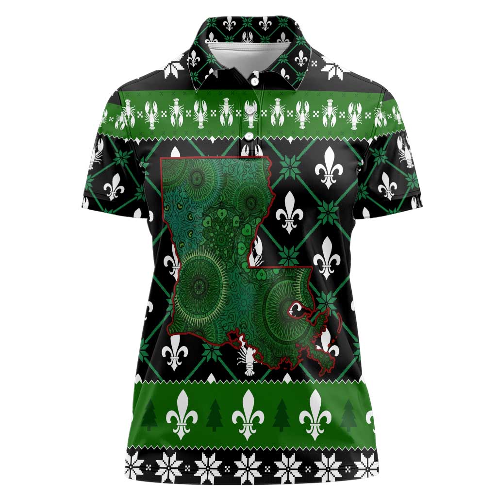 Louisiana USA Symbols Pattern Christmas Women Polo Shirt Xmas Holiday Patterns - Wonder Print Shop