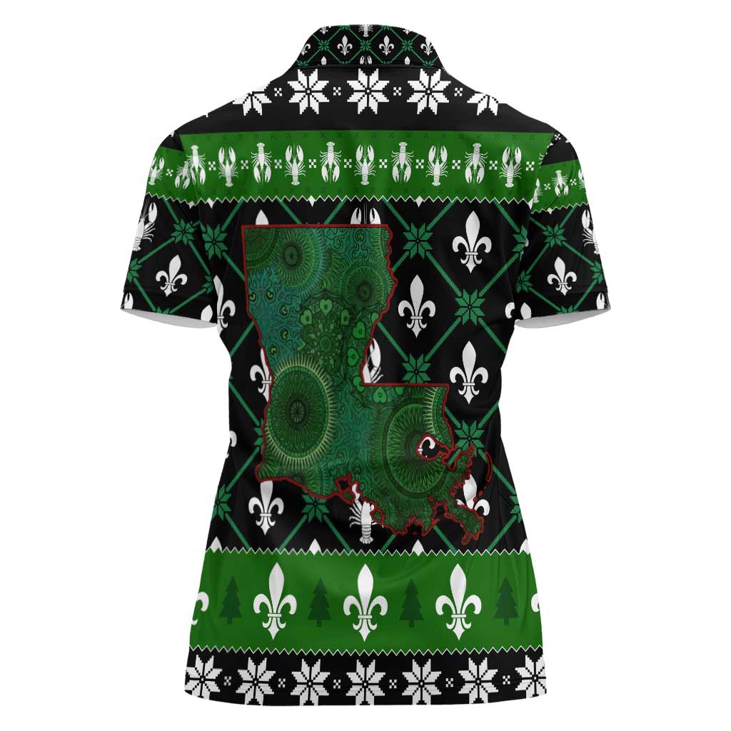 Louisiana USA Symbols Pattern Christmas Women Polo Shirt Xmas Holiday Patterns - Wonder Print Shop