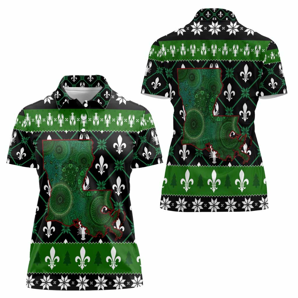 Louisiana USA Symbols Pattern Christmas Women Polo Shirt Xmas Holiday Patterns - Wonder Print Shop