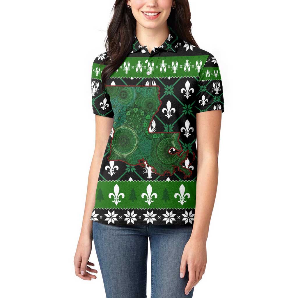 Louisiana USA Symbols Pattern Christmas Women Polo Shirt Xmas Holiday Patterns - Wonder Print Shop