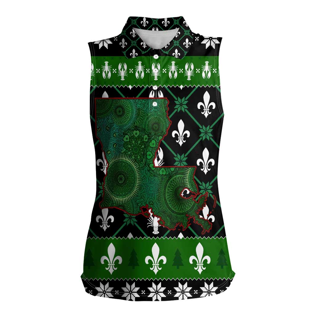 Louisiana USA Symbols Pattern Christmas Women Sleeveless Polo Shirt Xmas Holiday Patterns - Wonder Print Shop