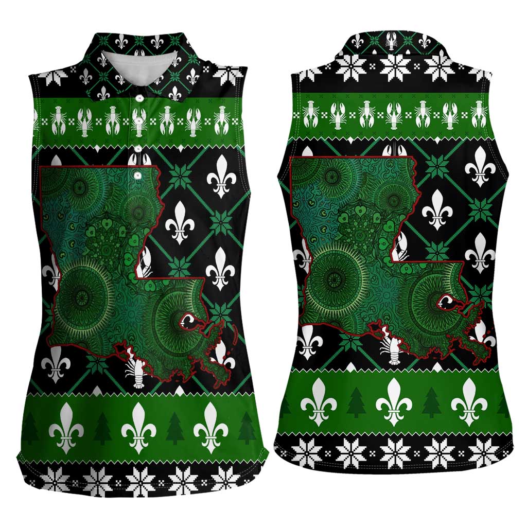 Louisiana USA Symbols Pattern Christmas Women Sleeveless Polo Shirt Xmas Holiday Patterns - Wonder Print Shop