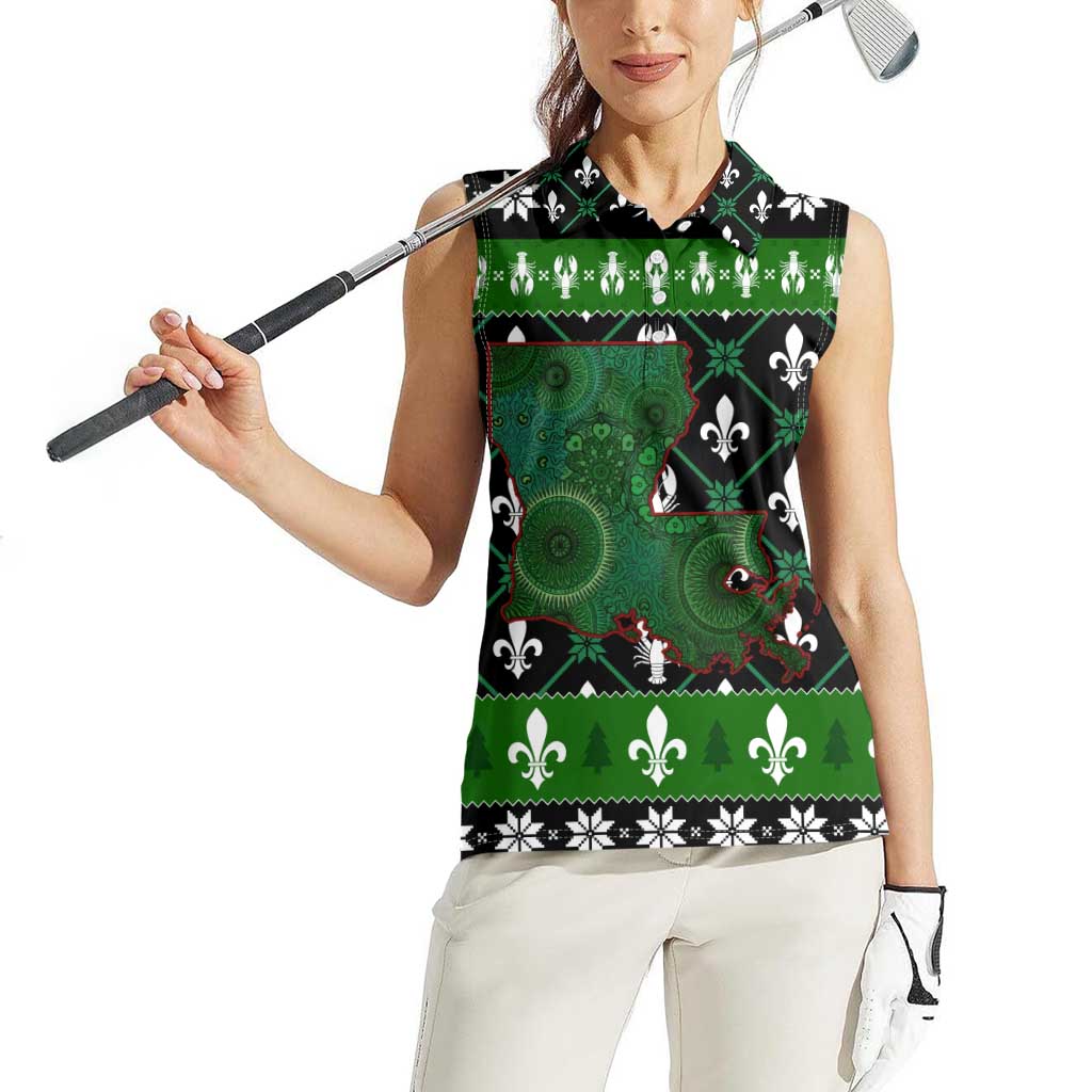 Louisiana USA Symbols Pattern Christmas Women Sleeveless Polo Shirt Xmas Holiday Patterns - Wonder Print Shop