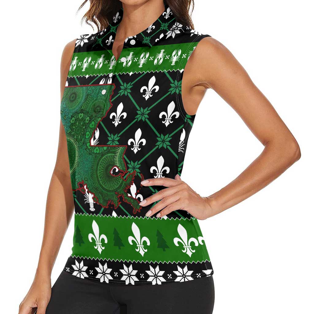 Louisiana USA Symbols Pattern Christmas Women Sleeveless Polo Shirt Xmas Holiday Patterns - Wonder Print Shop