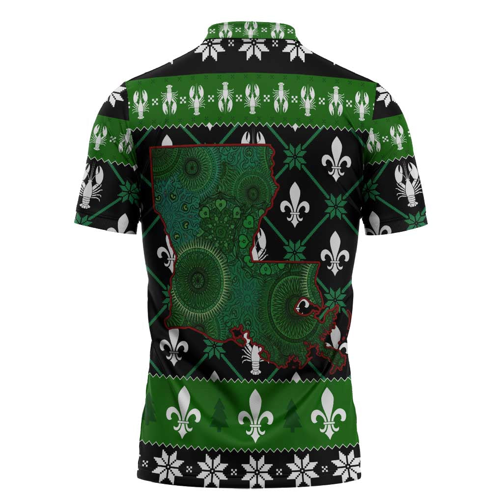 Louisiana USA Symbols Pattern Christmas Zipper Polo Shirt Xmas Holiday Patterns - Wonder Print Shop