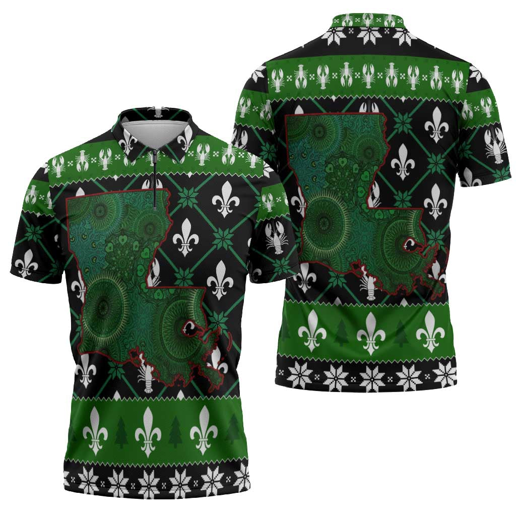 Louisiana USA Symbols Pattern Christmas Zipper Polo Shirt Xmas Holiday Patterns - Wonder Print Shop