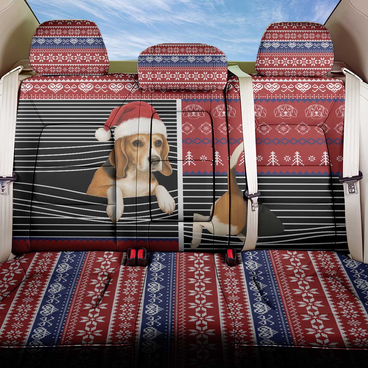 Lovely Beagle Christmas Back Car Seat Cover Xmas Holiday Patterns - Wonder Print Shop