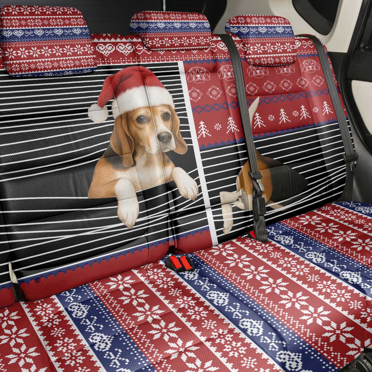 Lovely Beagle Christmas Back Car Seat Cover Xmas Holiday Patterns - Wonder Print Shop