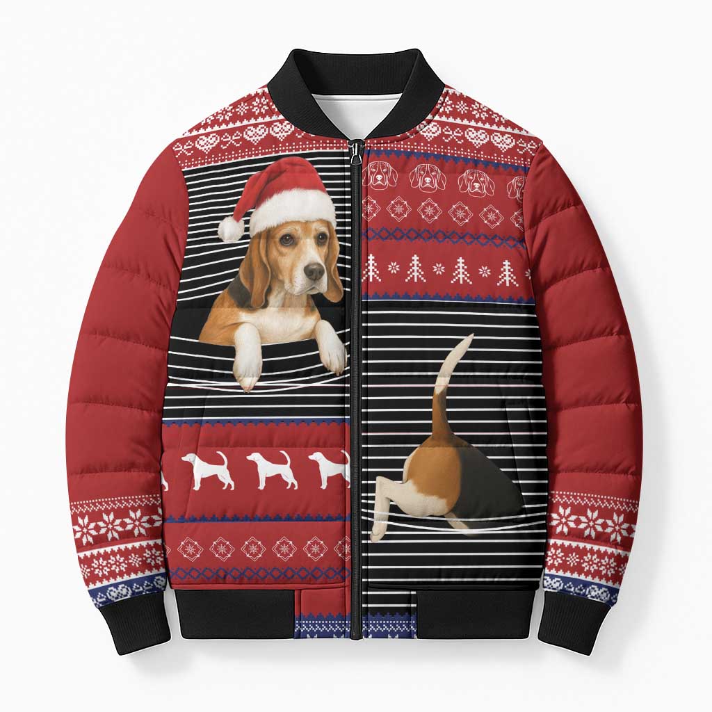 Lovely Beagle Christmas Bomber Puffer Jacket Xmas Holiday Patterns - Wonder Print Shop
