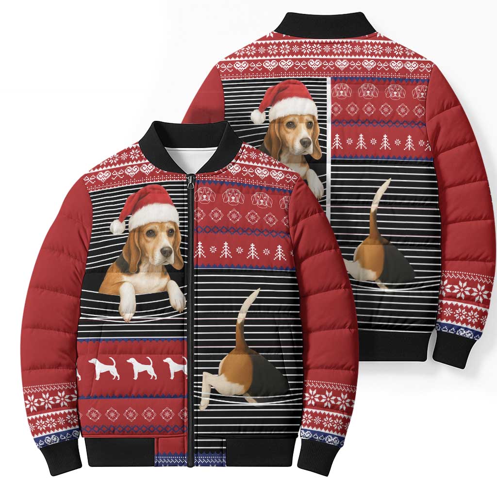 Lovely Beagle Christmas Bomber Puffer Jacket Xmas Holiday Patterns - Wonder Print Shop
