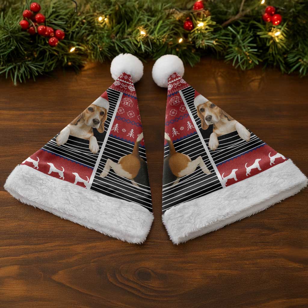 Lovely Beagle Christmas Santa Hat Xmas Holiday Patterns - Wonder Print Shop