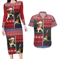 Lovely Beagle Christmas Couples Matching Long Sleeve Bodycon Dress and Hawaiian Shirt Xmas Holiday Patterns - Wonder Print Shop