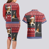 Lovely Beagle Christmas Couples Matching Long Sleeve Bodycon Dress and Hawaiian Shirt Xmas Holiday Patterns - Wonder Print Shop