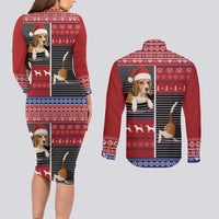 Lovely Beagle Christmas Couples Matching Long Sleeve Bodycon Dress and Long Sleeve Button Shirt Xmas Holiday Patterns - Wonder Print Shop