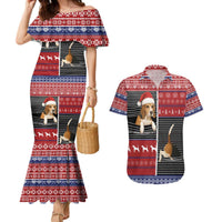 Lovely Beagle Christmas Couples Matching Mermaid Dress and Hawaiian Shirt Xmas Holiday Patterns - Wonder Print Shop
