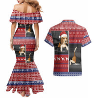 Lovely Beagle Christmas Couples Matching Mermaid Dress and Hawaiian Shirt Xmas Holiday Patterns - Wonder Print Shop