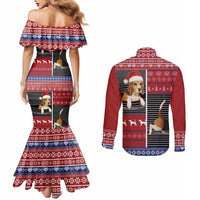 Lovely Beagle Christmas Couples Matching Mermaid Dress and Long Sleeve Button Shirt Xmas Holiday Patterns - Wonder Print Shop