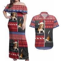 Lovely Beagle Christmas Couples Matching Off Shoulder Maxi Dress and Hawaiian Shirt Xmas Holiday Patterns - Wonder Print Shop
