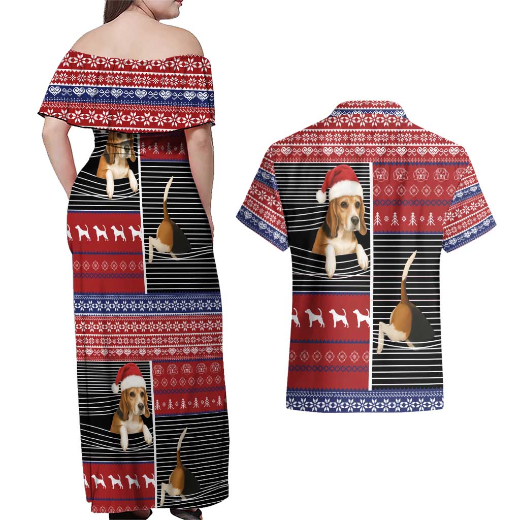 Lovely Beagle Christmas Couples Matching Off Shoulder Maxi Dress and Hawaiian Shirt Xmas Holiday Patterns - Wonder Print Shop