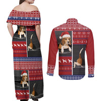 Lovely Beagle Christmas Couples Matching Off Shoulder Maxi Dress and Long Sleeve Button Shirt Xmas Holiday Patterns - Wonder Print Shop