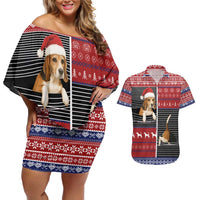 Lovely Beagle Christmas Couples Matching Off Shoulder Short Dress and Hawaiian Shirt Xmas Holiday Patterns - Wonder Print Shop