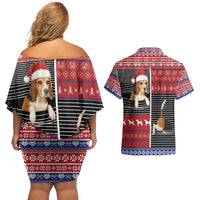 Lovely Beagle Christmas Couples Matching Off Shoulder Short Dress and Hawaiian Shirt Xmas Holiday Patterns - Wonder Print Shop