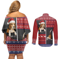 Lovely Beagle Christmas Couples Matching Off Shoulder Short Dress and Long Sleeve Button Shirt Xmas Holiday Patterns - Wonder Print Shop