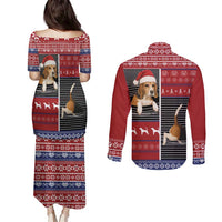Lovely Beagle Christmas Couples Matching Puletasi and Long Sleeve Button Shirt Xmas Holiday Patterns - Wonder Print Shop