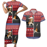 Lovely Beagle Christmas Couples Matching Short Sleeve Bodycon Dress and Hawaiian Shirt Xmas Holiday Patterns - Wonder Print Shop
