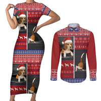 Lovely Beagle Christmas Couples Matching Short Sleeve Bodycon Dress and Long Sleeve Button Shirt Xmas Holiday Patterns - Wonder Print Shop