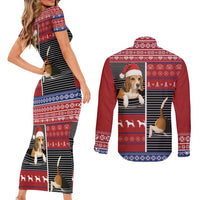 Lovely Beagle Christmas Couples Matching Short Sleeve Bodycon Dress and Long Sleeve Button Shirt Xmas Holiday Patterns - Wonder Print Shop