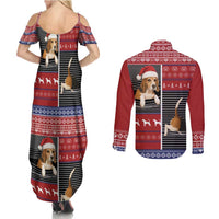 Lovely Beagle Christmas Couples Matching Summer Maxi Dress and Long Sleeve Button Shirt Xmas Holiday Patterns - Wonder Print Shop