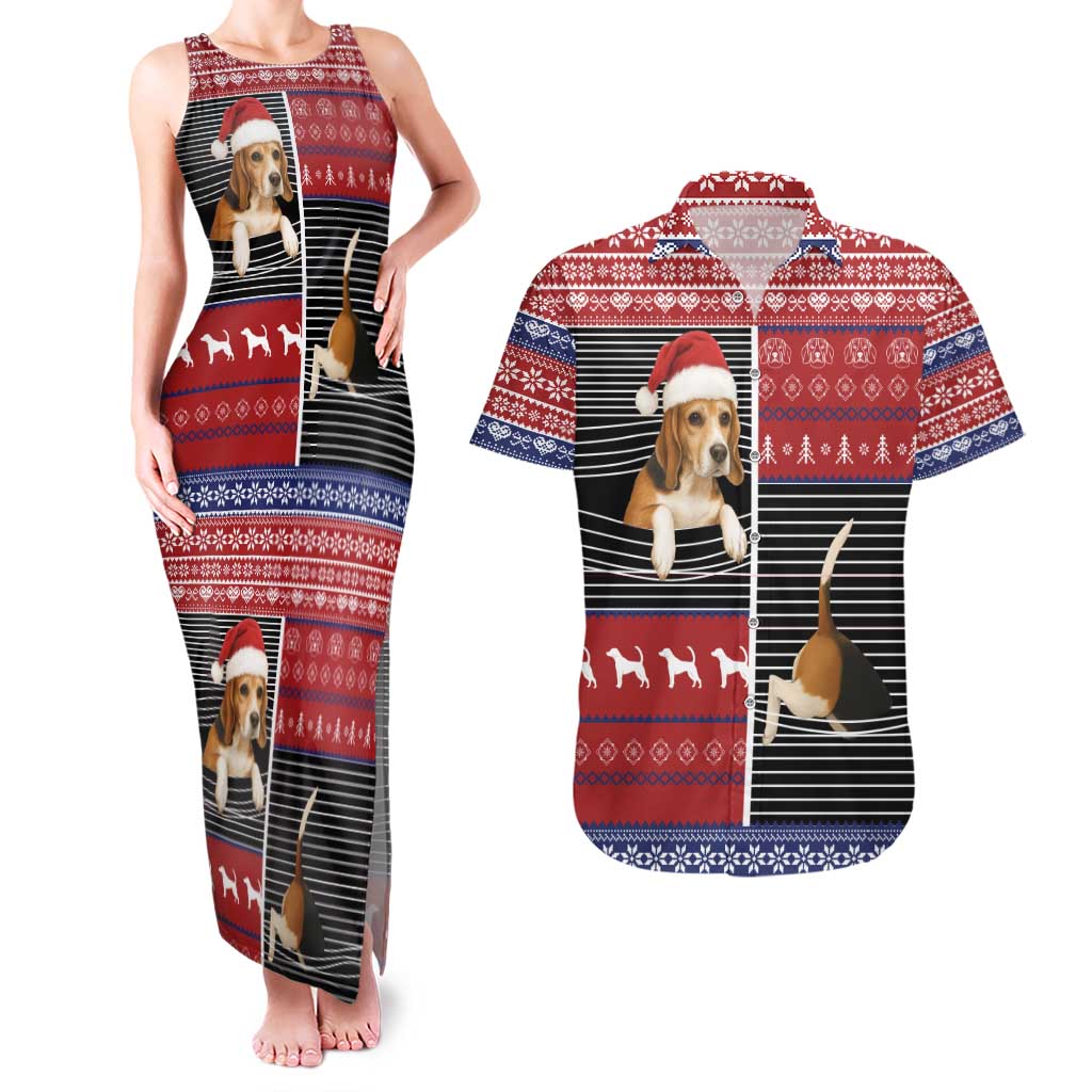 Lovely Beagle Christmas Couples Matching Tank Maxi Dress and Hawaiian Shirt Xmas Holiday Patterns - Wonder Print Shop