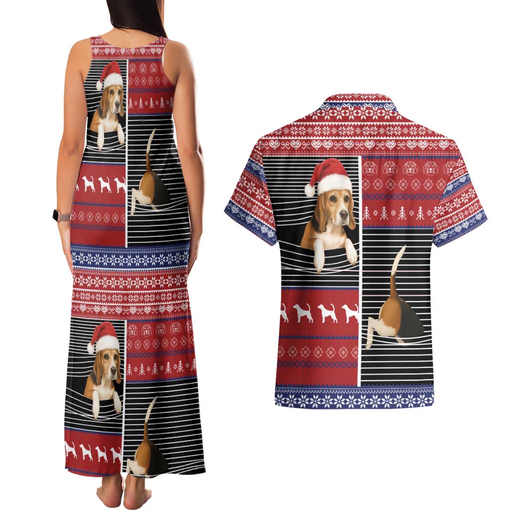 Lovely Beagle Christmas Couples Matching Tank Maxi Dress and Hawaiian Shirt Xmas Holiday Patterns - Wonder Print Shop