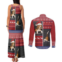 Lovely Beagle Christmas Couples Matching Tank Maxi Dress and Long Sleeve Button Shirt Xmas Holiday Patterns - Wonder Print Shop