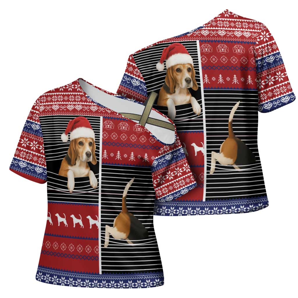 Lovely Beagle Christmas Cross Shoulder Shirt Xmas Holiday Patterns - Wonder Print Shop