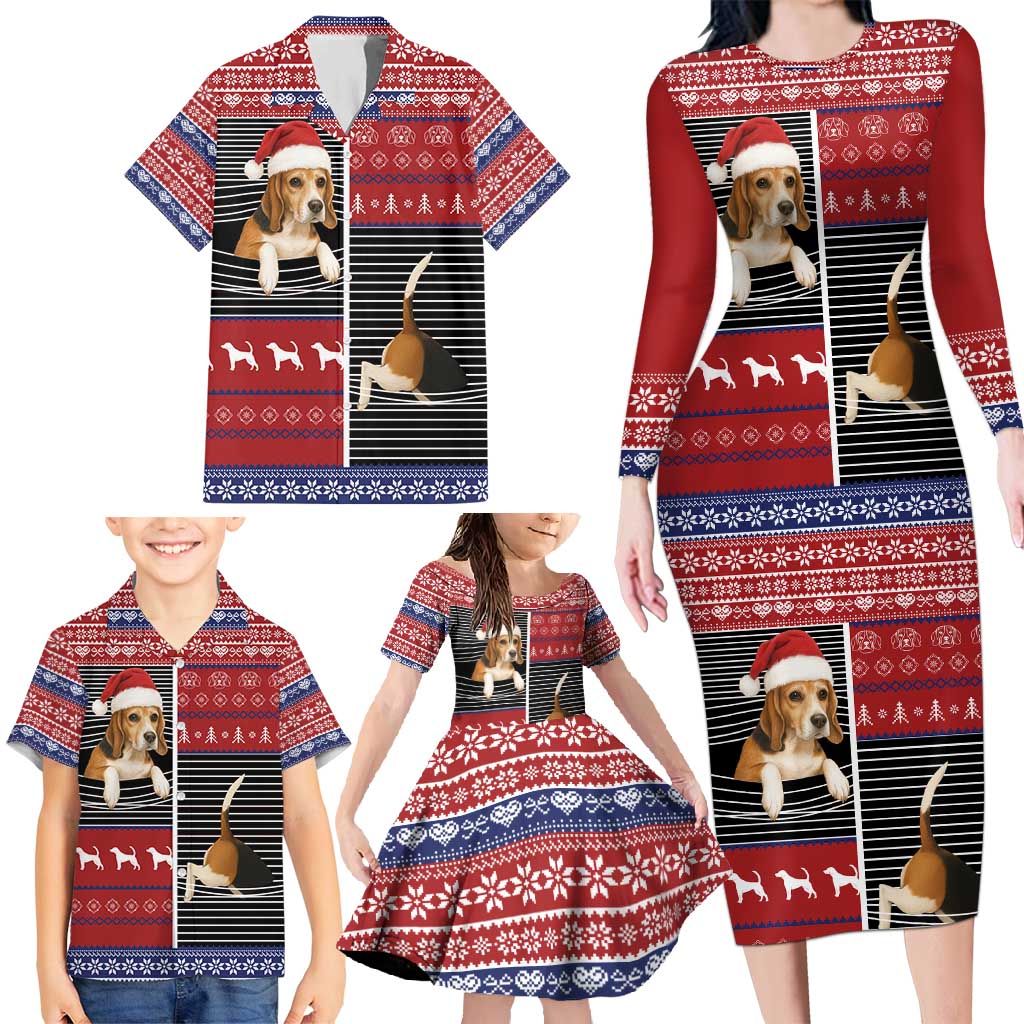 Lovely Beagle Christmas Family Matching Long Sleeve Bodycon Dress and Hawaiian Shirt Xmas Holiday Patterns - Wonder Print Shop