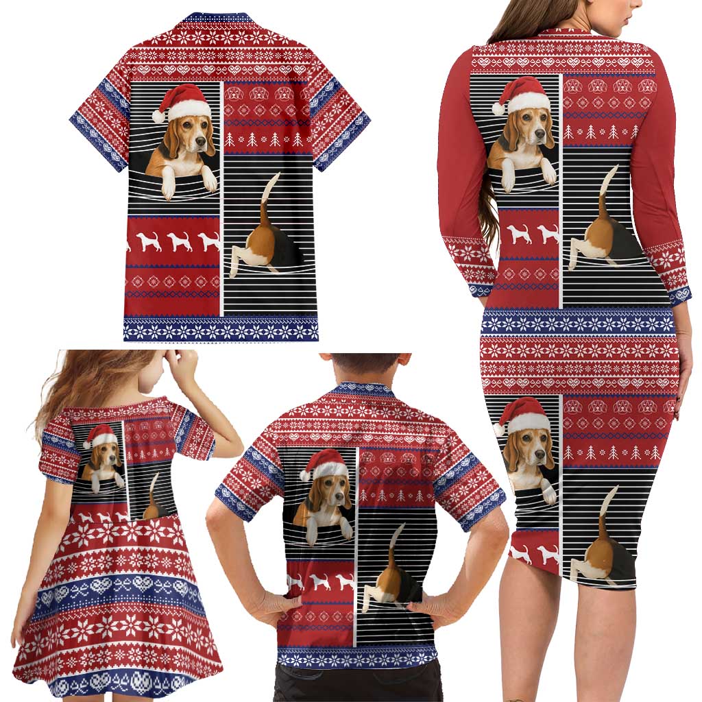 Lovely Beagle Christmas Family Matching Long Sleeve Bodycon Dress and Hawaiian Shirt Xmas Holiday Patterns - Wonder Print Shop