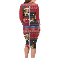 Lovely Beagle Christmas Family Matching Long Sleeve Bodycon Dress and Hawaiian Shirt Xmas Holiday Patterns - Wonder Print Shop