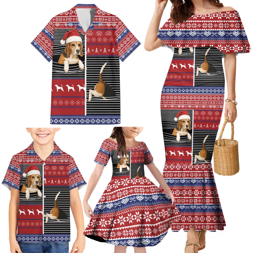 Lovely Beagle Christmas Family Matching Mermaid Dress and Hawaiian Shirt Xmas Holiday Patterns - Wonder Print Shop