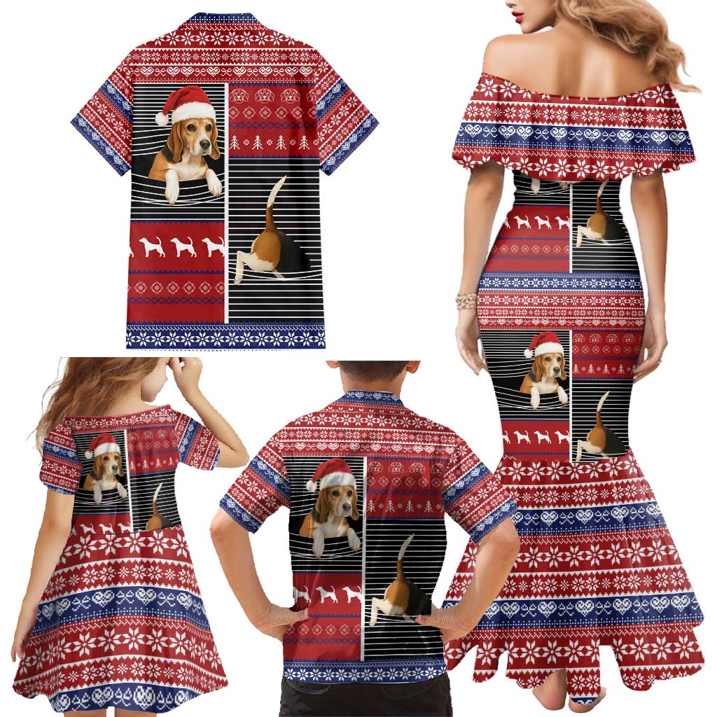 Lovely Beagle Christmas Family Matching Mermaid Dress and Hawaiian Shirt Xmas Holiday Patterns - Wonder Print Shop